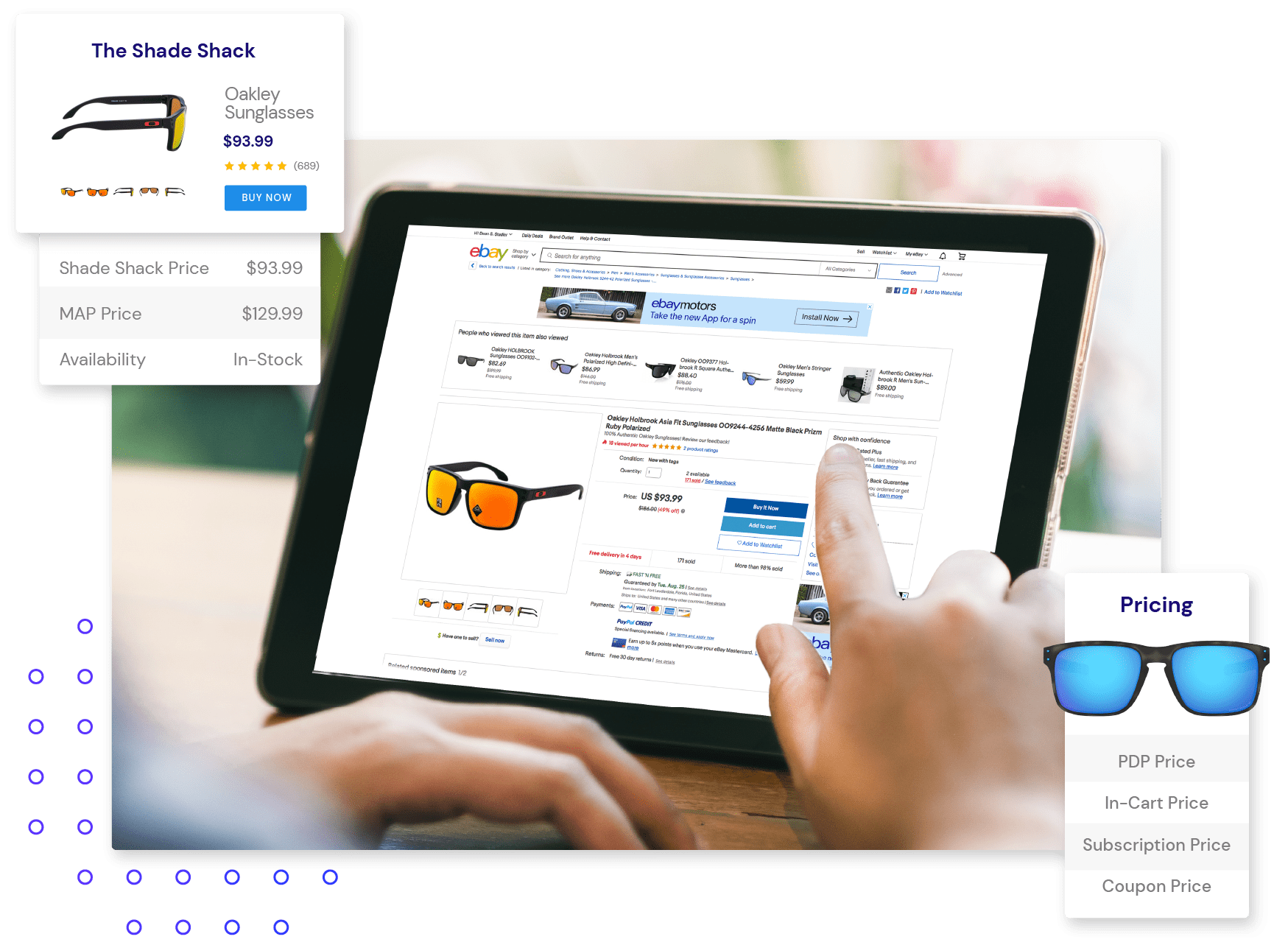 A person viewing sunglasses on ecommerce website A person viewing sunglasses on ecommerce website